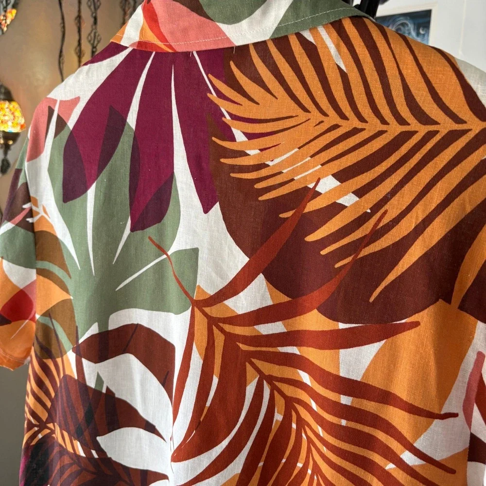 Vitamin A Tropical Linen Blend Button‎ Front Shirt Leafy Resort Aesthetic Size L
